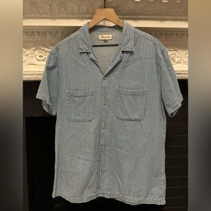 Madewell Men’s Easy Camp Shirt in Indigo Railroad Stripe